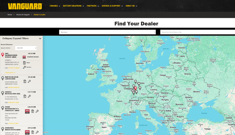 Map Vanguard Dealer Locator