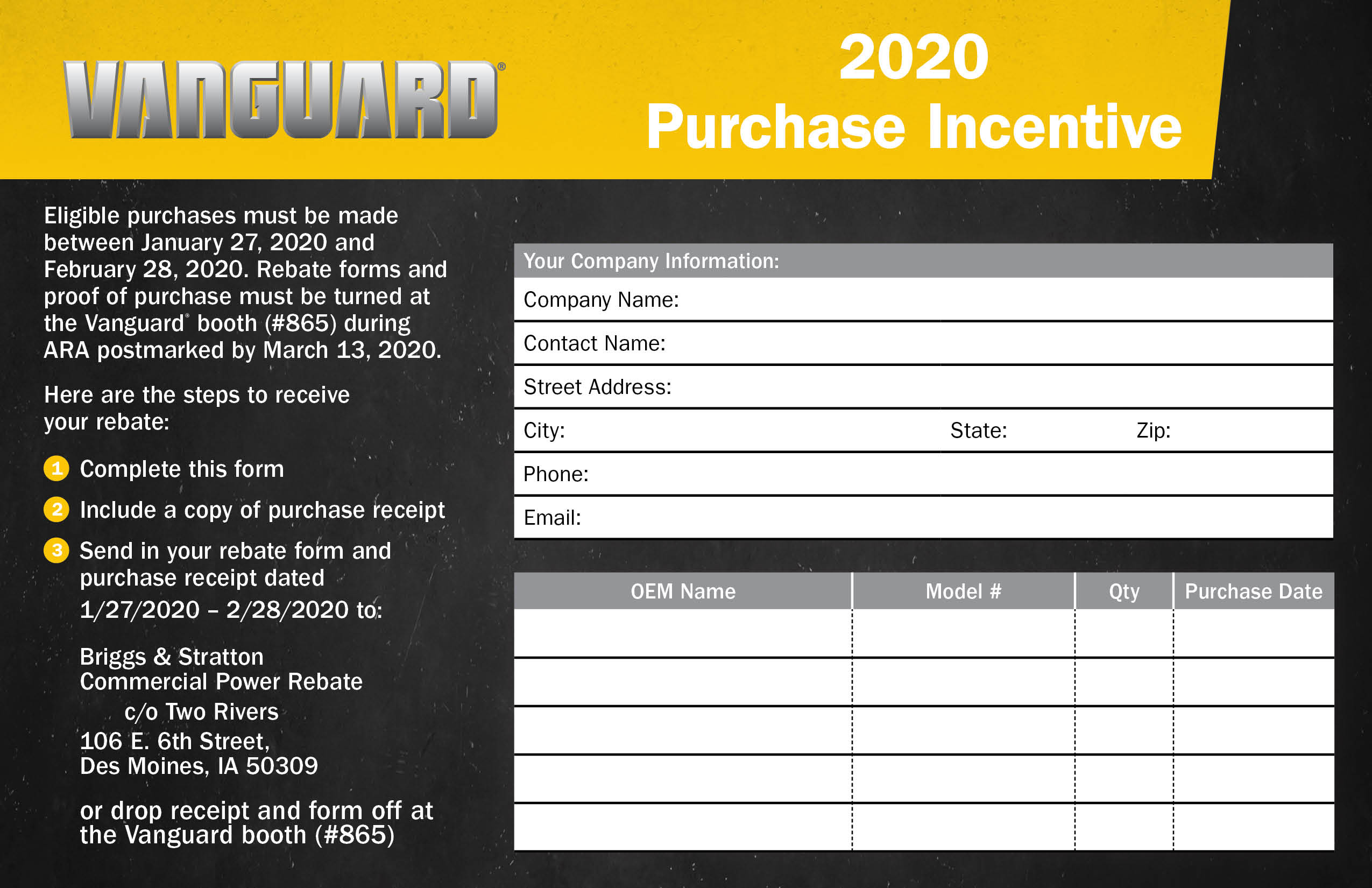 Vanguard 2020 CRA rental fleet purchase incentive