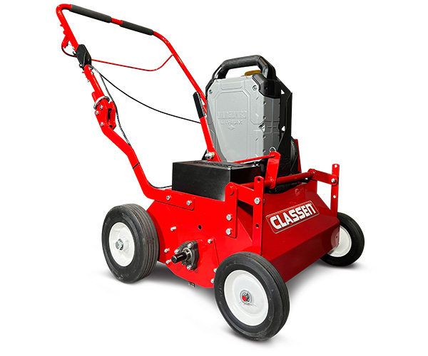 Vanguard’s 48V 1.5kWh* Swappable Battery powering a turf rake