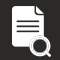 Icon of a piece of office paper with printing on it. A magnifying glass hovers over its bottom right corner.