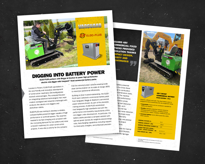 Two pages from the ELGO-PLUS case study on a black background.