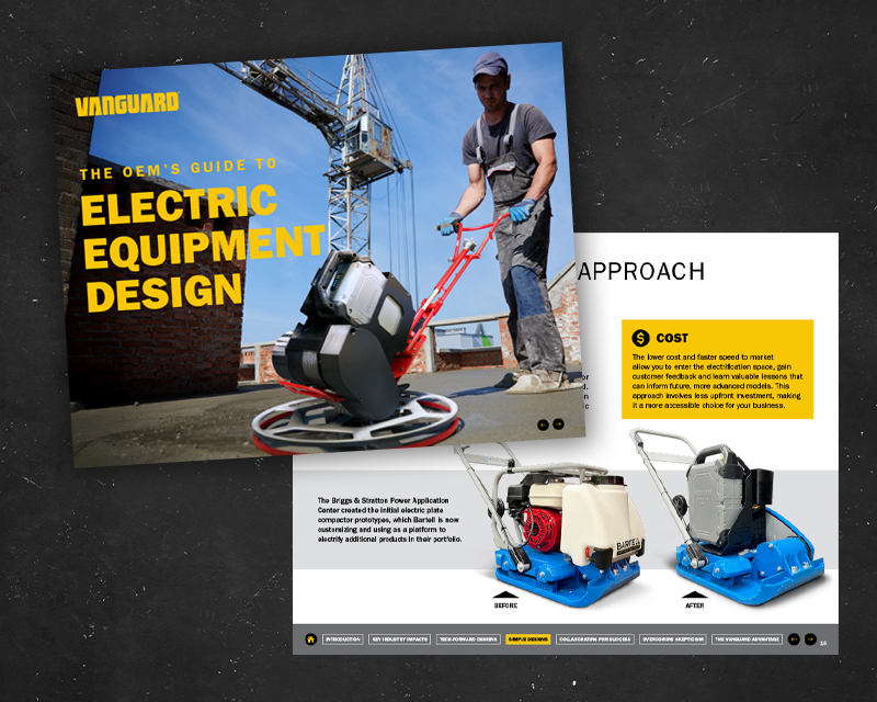 Two pages from “The OEM’s Guide to Electric Equipment Design” on a black background.