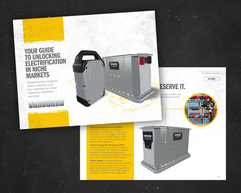 Two pages from “Your Guide to Unlocking Electrification in Niche Markets” on a black background.