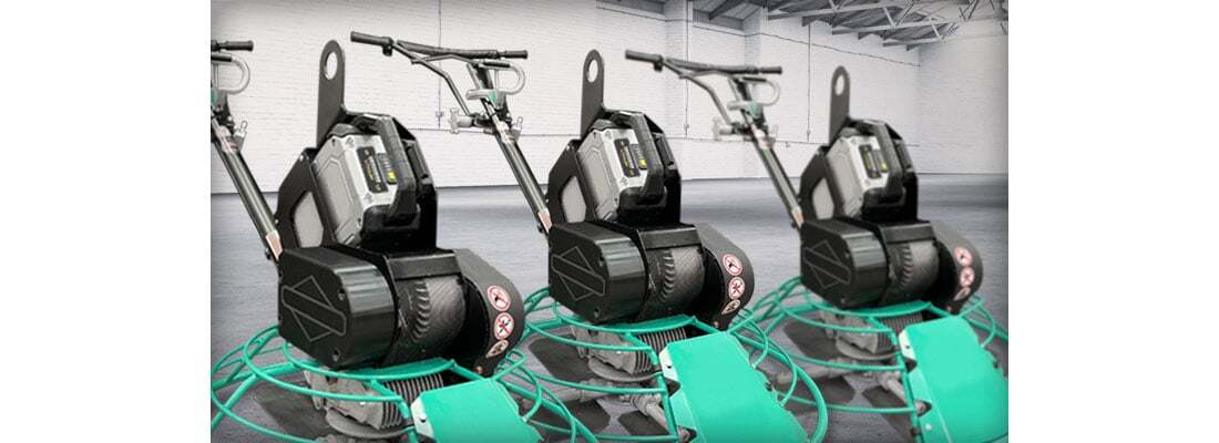  A lithium-ion battery powered commercial lawn mower being charged.