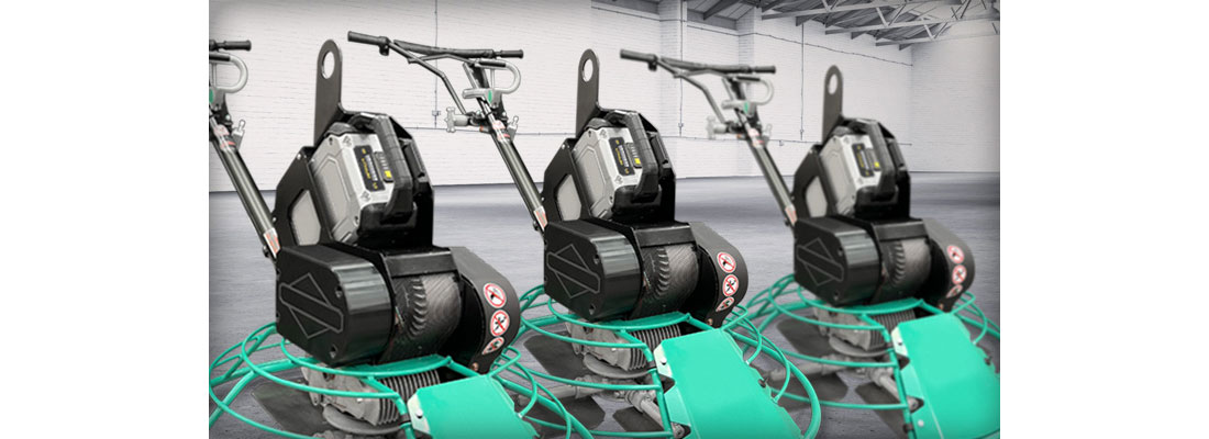  A lithium-ion battery powered commercial lawn mower being charged.