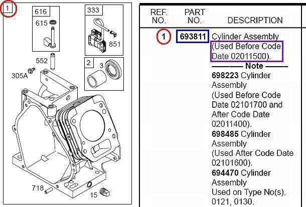 Code Number vs Service Part Number by Vanguard Engines