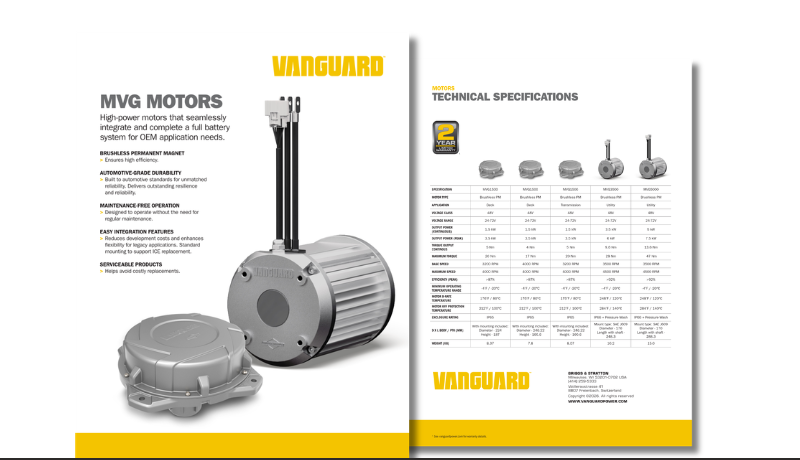 Vanguard motors sales sheet