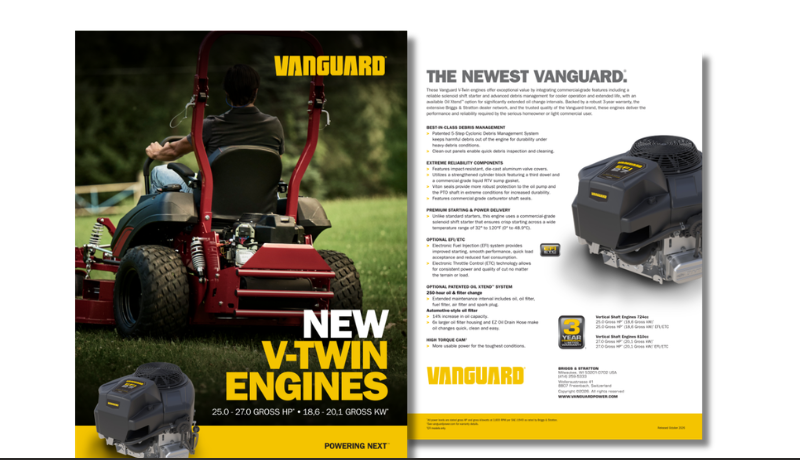 New Vanguard V-twin engines sales sheet title image